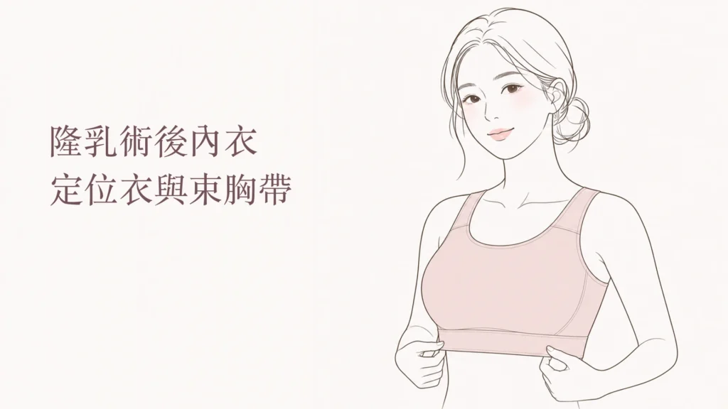 隆乳術後內衣、定位衣與束胸帶，上半身韓系線稿示意圖