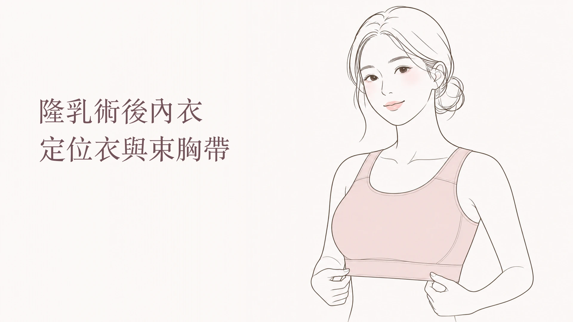 隆乳術後內衣、定位衣與束胸帶,上半身韓系線稿示意圖