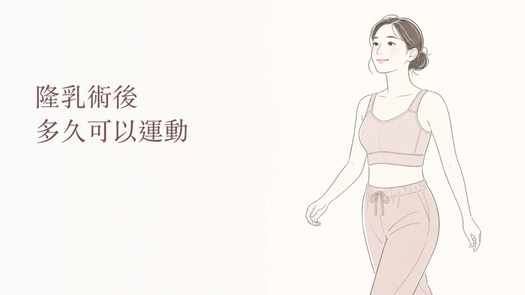 韓系線條插畫呈現隆乳術後逐步恢復走路與運動