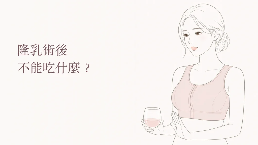 隆乳術後不能吃什麼，女性婉拒酒精的韓系線稿封面