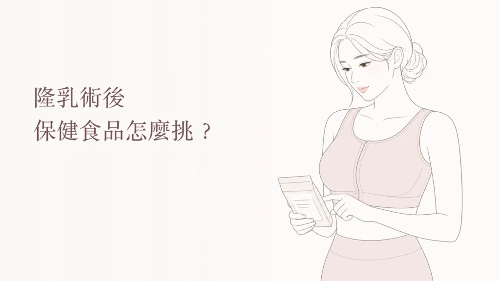 隆乳術後保健食品怎麼挑，女性查看產品標示的韓系線稿封面