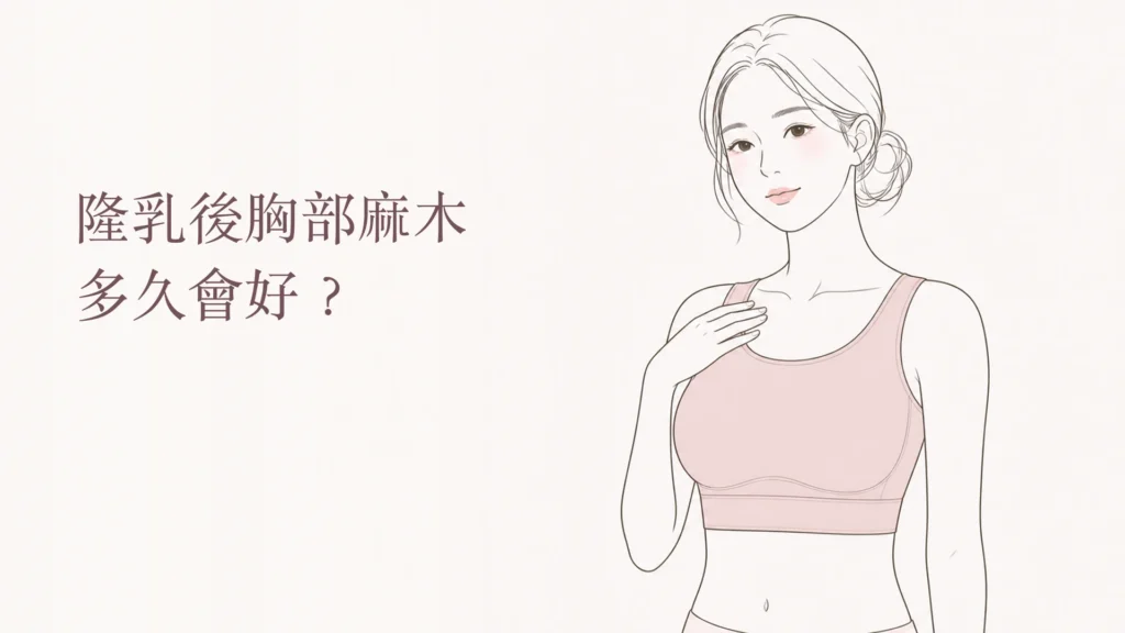 隆乳後胸部麻木範圍與感覺恢復示意圖