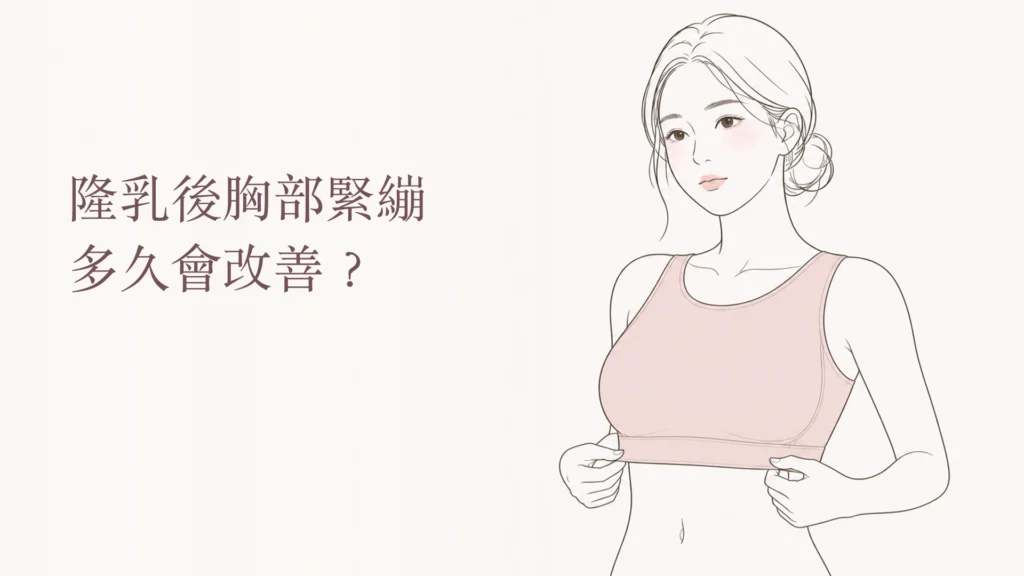 隆乳後胸部緊繃與恢復趨勢示意圖