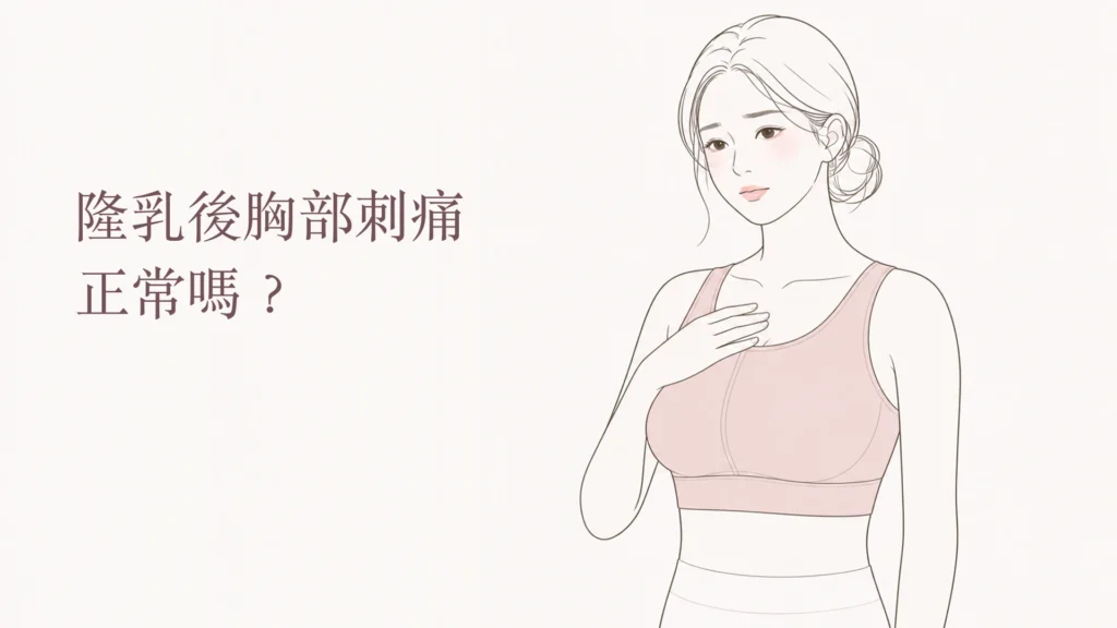 隆乳後胸部刺痛與疼痛警訊示意圖