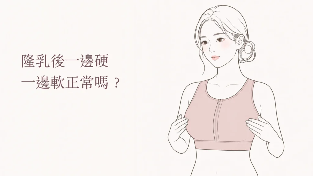 隆乳後左右軟硬不一與回診警訊示意圖